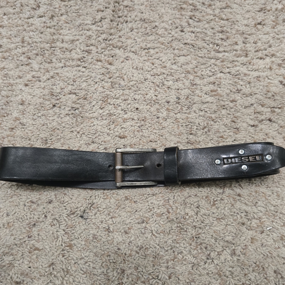 Diesel Black Leather Men's Belt Size 36